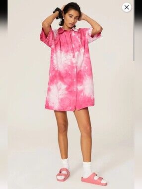 MSGM Camica Pink Tie-Dye Shirt Dress Size 44